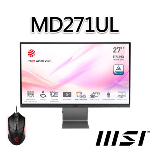 MSI 微星 【滑鼠組】Modern MD271UL 27吋 4K 螢幕(27/3840x2160/16:9/60Hz)