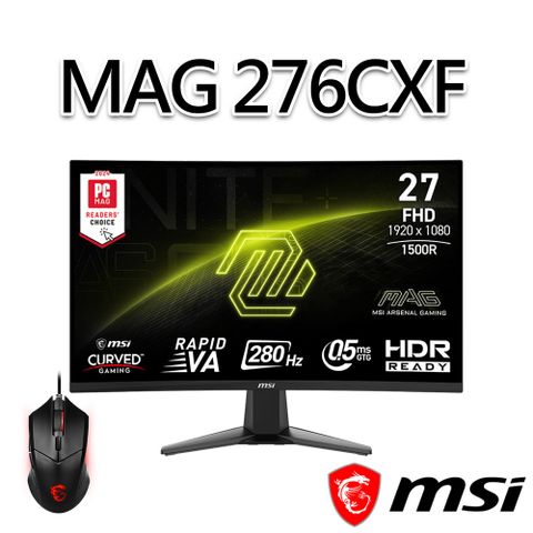 MSI 微星 【滑鼠組】MAG 276CXF 27吋 曲面電競螢幕 (27"/1920x1080/16:9/280Hz/曲面)