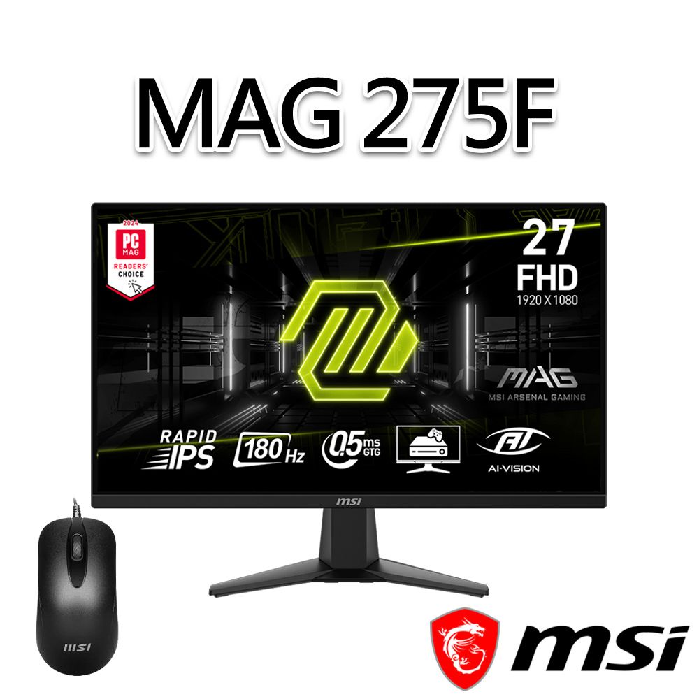 MSI 微星 【滑鼠組】MAG 275F 27吋 電競螢幕 (27"/1920x1080/16:9/180Hz)