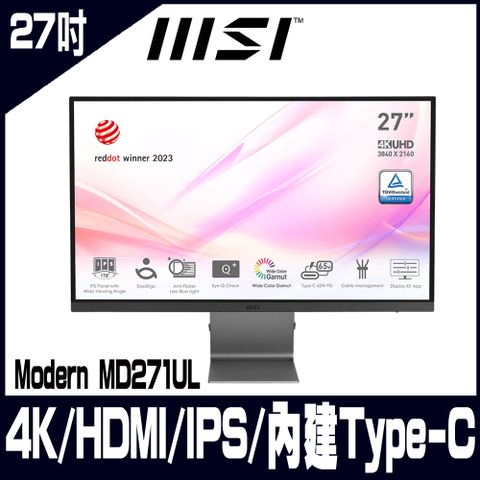 MSI 微星 Modern MD271UL 平面美型螢幕 (27型/4K/HDMI/IPS)