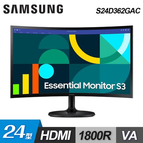 Samsung 三星 【SAMSUNG 三星】24型 S24D362GAC S3 VA 曲面顯示器