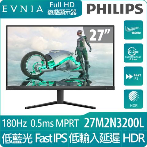 PHILIPS 27M2N3200L HDR電競螢幕(27型/FHD/180Hz/0.5ms/IPS)+SPACE 三色LED護眼掛燈 50cm款