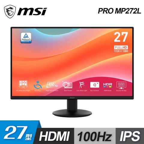 MSI 微星 PRO MP272L 27型 IPS 100Hz 輕薄護眼螢幕