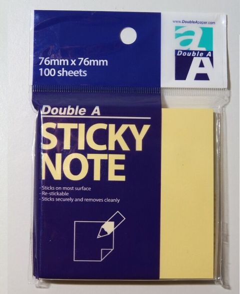 Double A 可再貼便條紙-黃色76*76mm (12本/盒)