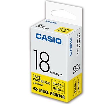 CASIO 標籤機專用色帶-18mm【共有9色】黃底黑字XR-18YW1
