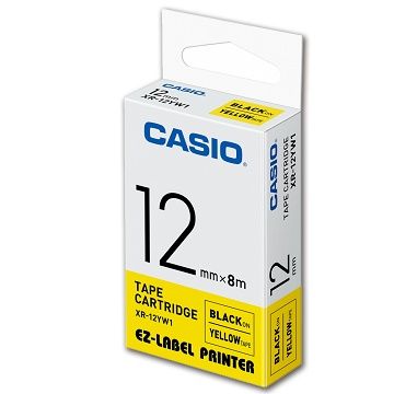 CASIO 標籤機專用色帶-12mm【共有9色】黃底黑字XR-12YW1