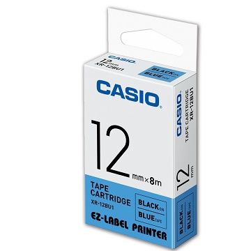 CASIO 卡西歐 標籤機專用色帶-12mm【共有9色】藍底黑字XR-12BU1