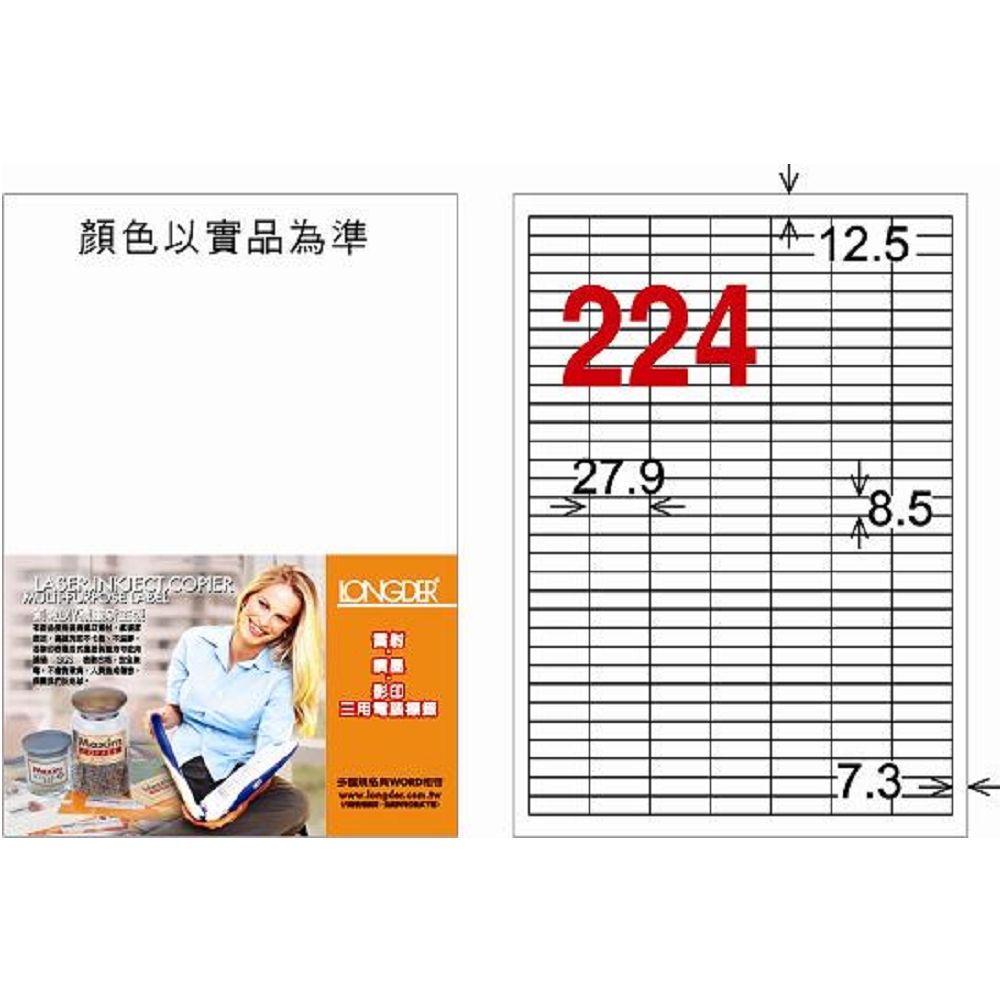 龍德  3合1電腦標籤紙LD-872-W-C/224格(20張入)
