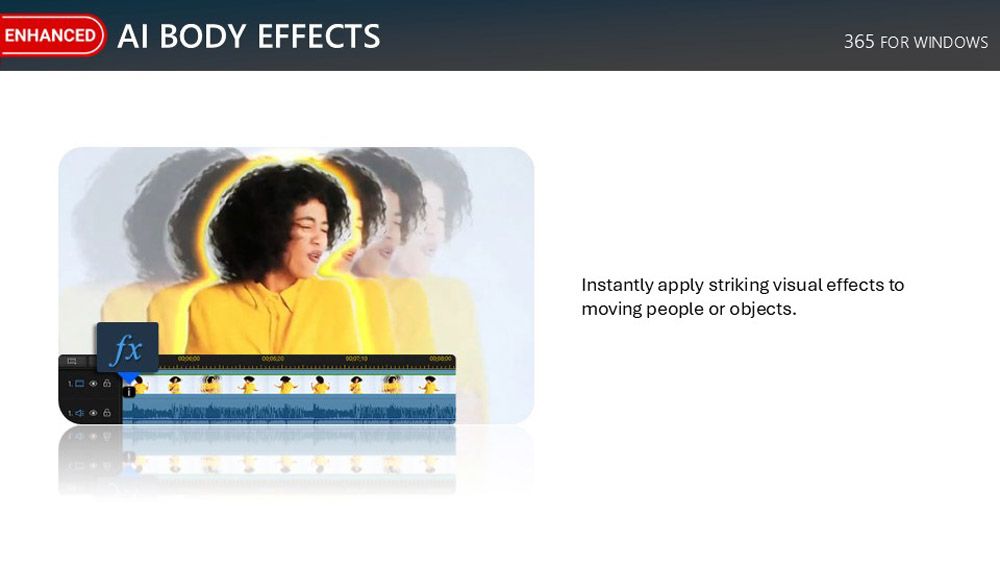 ENHANCED  BODY EFFECTS365 FOR WINDOWSfxInstantly apply striking visual effects tomoving people or objects.