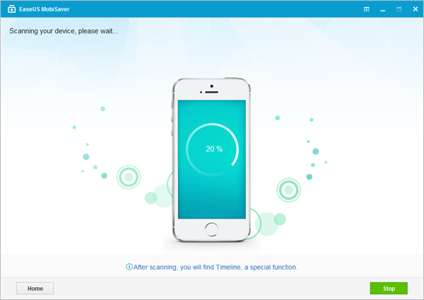 EaseUS MobiSaverScanning your device please waitHome20%After scanning, you  find Timeline, a special functionStop