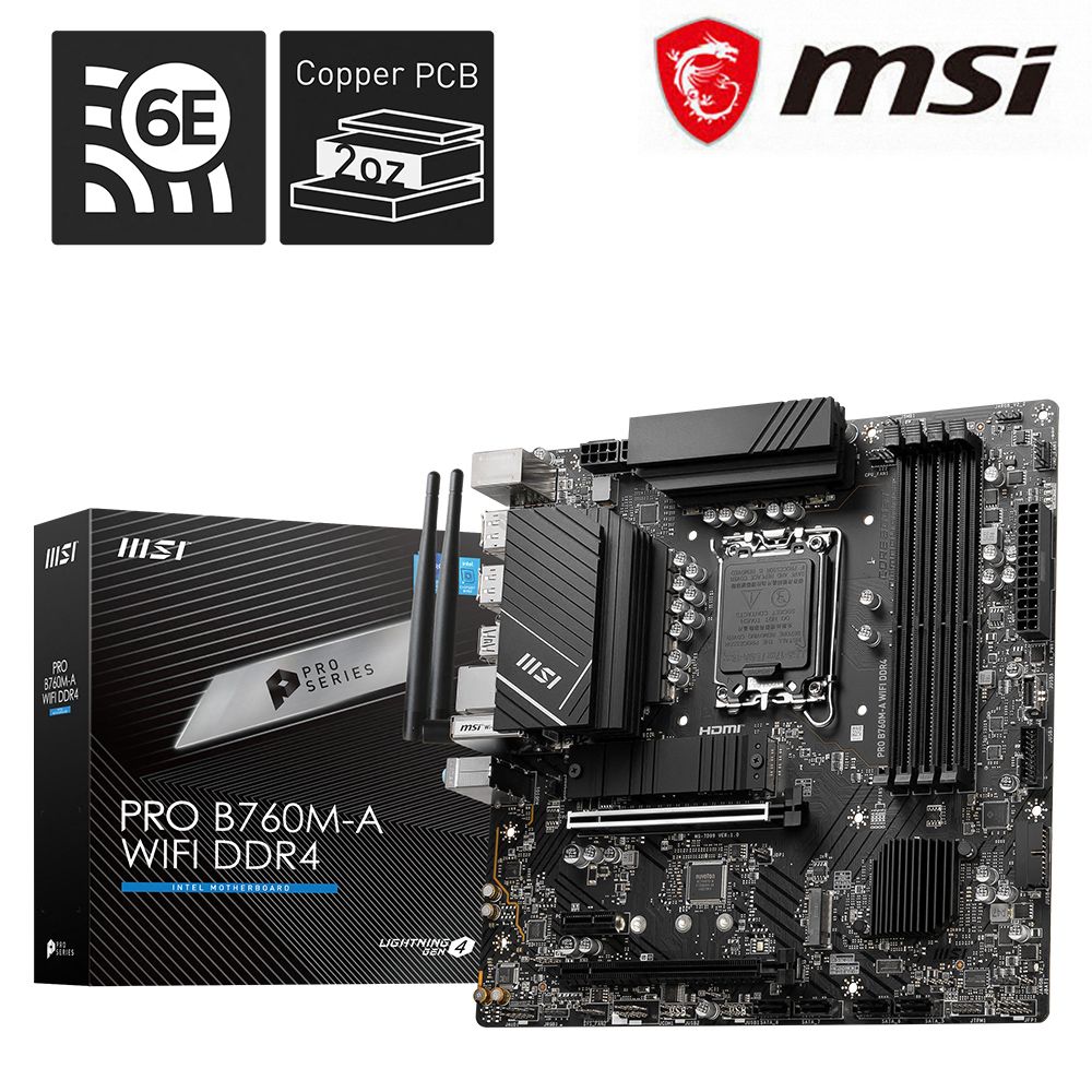 MSI 微星  PRO B760M-A WIFI DDR4 主機板