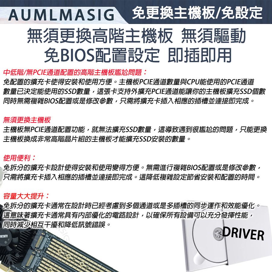 AUMLMASIG 全通碩 Sprint 4-AS-32G 高速NVME SSD 4 PORT M.2 TO PCI-E4.0 16X CARD 軟RAID SSD陣列卡