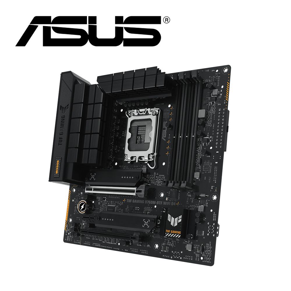 ASUS 華碩  TUF GAMING B760M-BTF WIFI D4 背插式 主機板+ A21 追影 黑 玻璃透測機殼