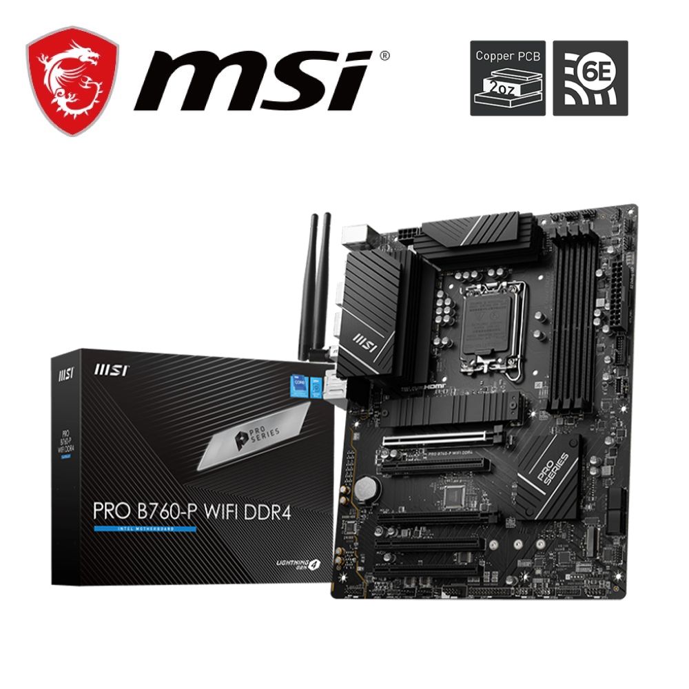 MSI 微星  PRO B760-P WIFI DDR4 主機板+ SPATIUM M371 500GB NVMe M.2 SSD(M+S 組合包)