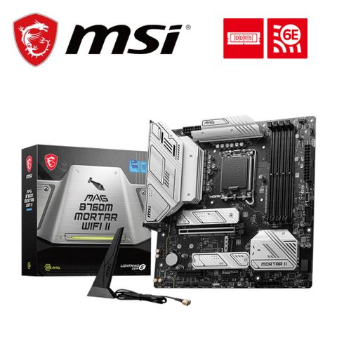 MSI 微星 MAG B760M MORTAR WIFI II 主機板+威剛 D5 16G*2/5600 Lancer 白 記憶體(M+D5R 組合包)