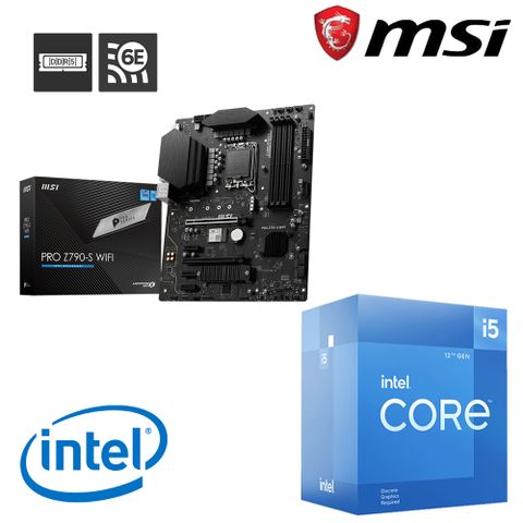 Intel 英特爾 Core 12代  i5-12400F 六核心+微星PRO Z790-S WIFI 組合包