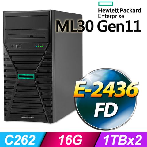 (商用)HPE ML30 Gen11 伺服器(E-2436/16G/2T/FD)