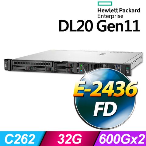 HP 惠普 (商用) DL20Gen11 系列 -E-2436處理器/ 32G記憶體 / 600Gx2 / FD熱抽伺服器