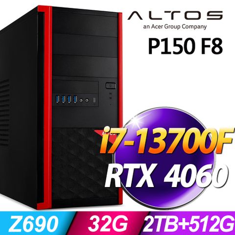 ACER 宏碁 Altos P150F8系列-i7處理器-32G記憶體/2TB+512 SSD/RTX 4060-8G電競顯示卡/Win11 專業版電腦