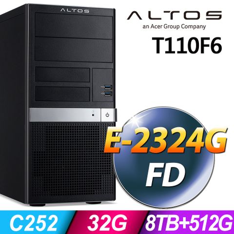 ACER 宏碁 Altos T110F6系列-Xeon E-2324G處理器-32G記憶體/4TBX2 HDD+512G SSD/無系統電腦