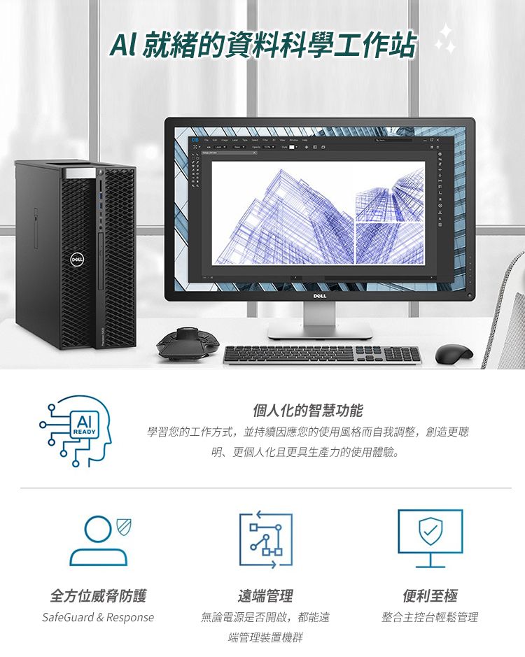 )READY 就緒的資料科學工作站DOLL個人化的智慧功能學習您的工作方式,並持續因應您的使用風格而自我調整,創造更明、更個人化且更具生產力的使用體驗。全方位威脅防護遠端管理便利至極SafeGuard & Response無論電源是否開啟,都能遠整合主控台輕鬆管理端管理裝置機群