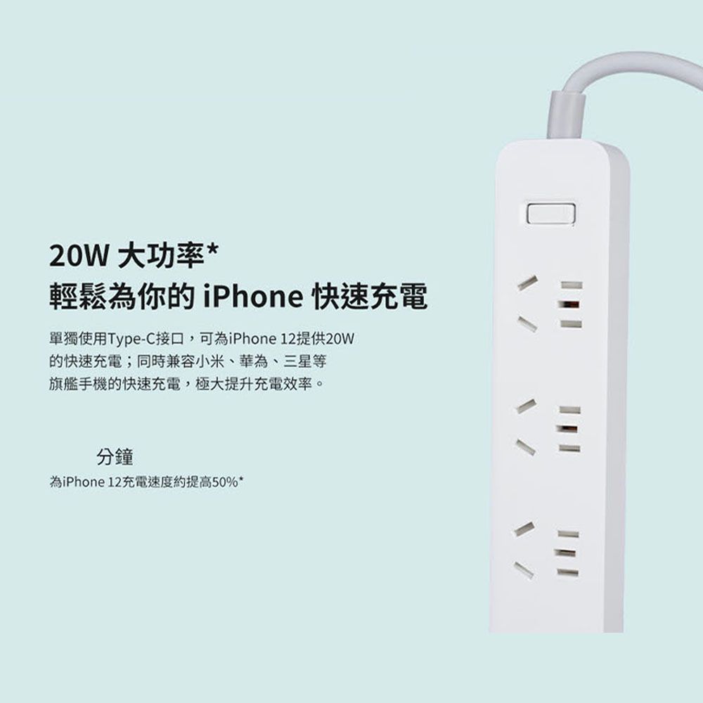 Xiaomi 小米  插線板 20W 快充版 2A1C 1.8m USB延長線過載保護阻燃材質澳洲可用