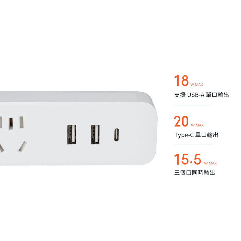 Xiaomi 小米  插線板 20W 快充版 2A1C 1.8m USB延長線過載保護阻燃材質澳洲可用