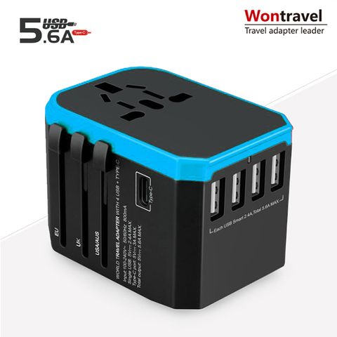 Wontravel JY-305 PLUS 全球通用 旅行 轉換插頭(5.6A)【黑+天空藍】