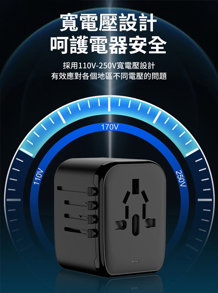 寬電壓設計呵護電器安全採用110V-250V寬電壓設計有效應對各個地區不同電壓的問題110V170Vוווין250V