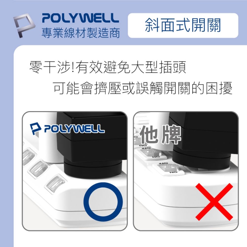 POLYWELL 寶利威爾 電源插座延長線 7切6座 6尺