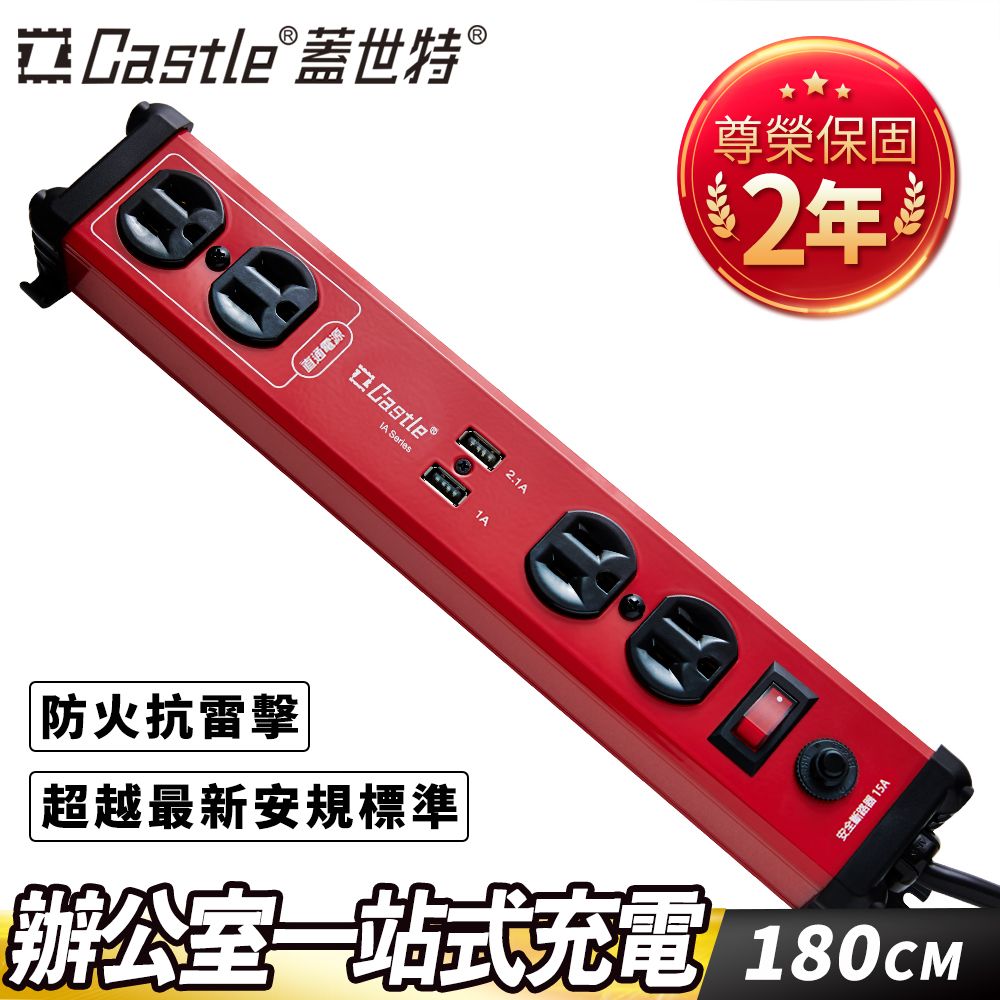 Castle 蓋世特鋁合金電源突波智慧型USB充電插座IA4 SBU閃耀紅