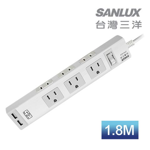 SANLUX 台灣三洋 電源延長線3孔+2孔6座1切+2USB1.8M(SYPW-612A)