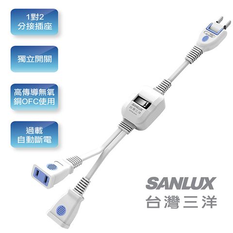 SANLUX 台灣三洋 三洋 2孔1對2分接延長線 (含開關) 2P轉向插頭