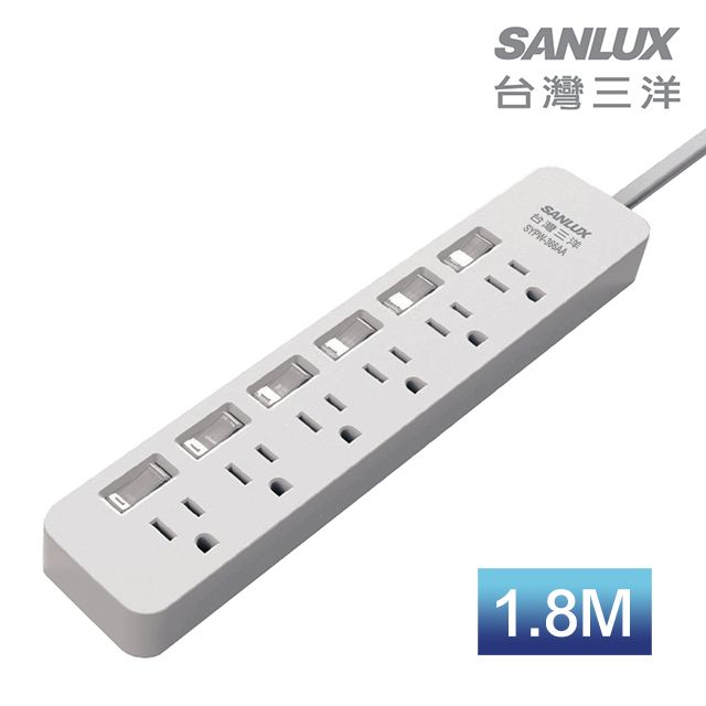 SANLUX 台灣三洋 電源延長線3孔6座6切1.8M(SYPW-366AA)