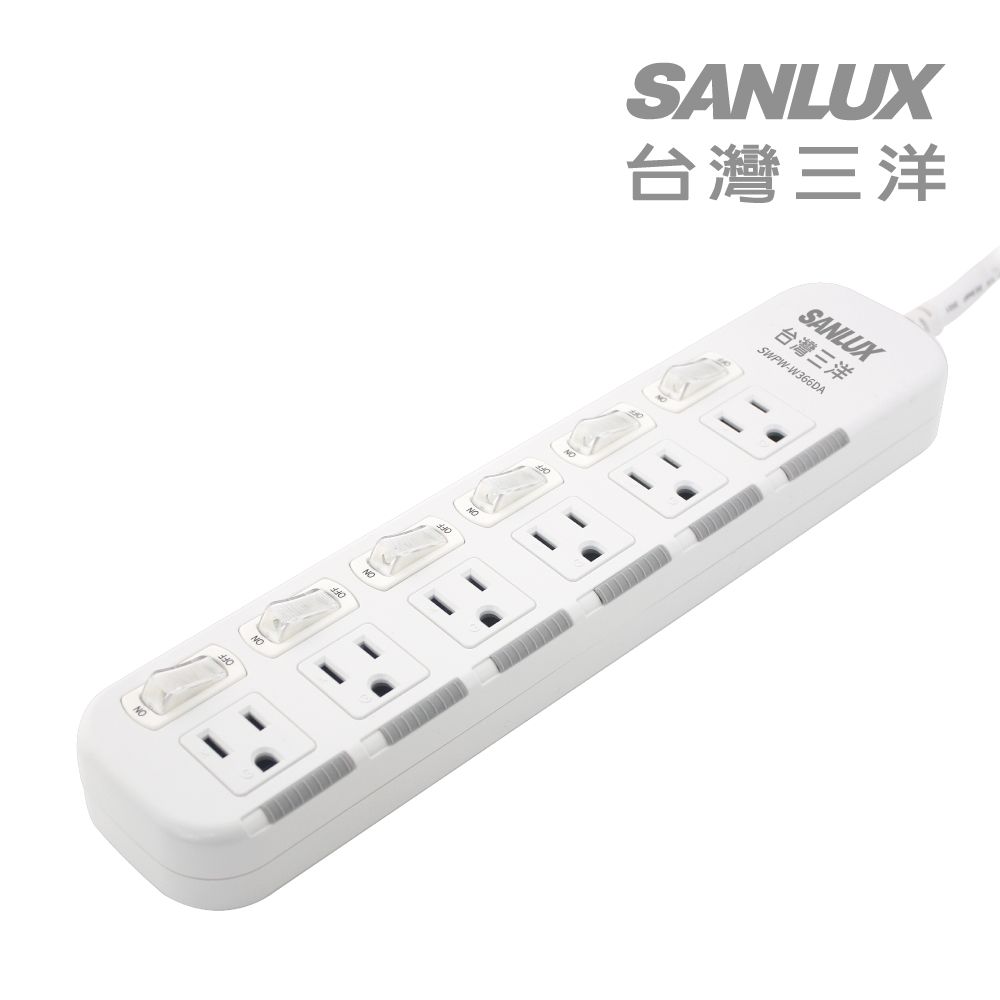 SANLUX 台灣三洋 防塵蓋轉接延長電源線3孔6座6切1.8M(SYPW-W366DA)