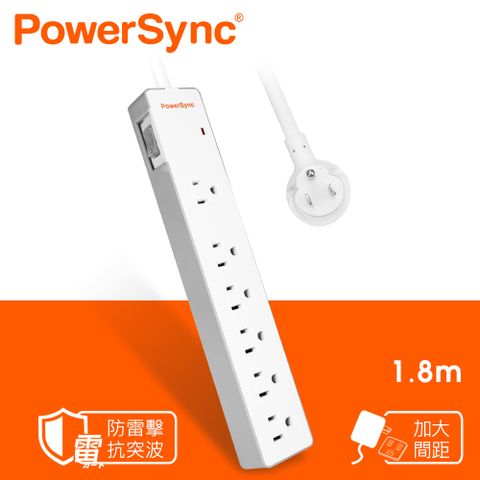 群加 PowerSync 防雷擊一開六插雙色延長線/1.8m(TPS316GN9018)