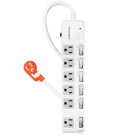 群加 PowerSync 六開六插斜面開關防雷擊抗搖擺延長線/2.7m(TPS366BN9027)