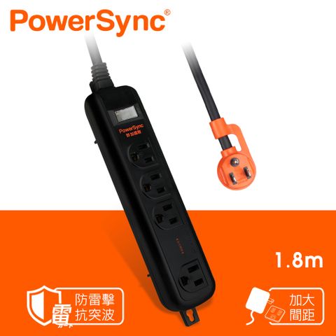 群加 PowerSync 3P 1開4插加大距離防雷擊延長線(固定掛孔)黑色/1.8m(TS4G0118)