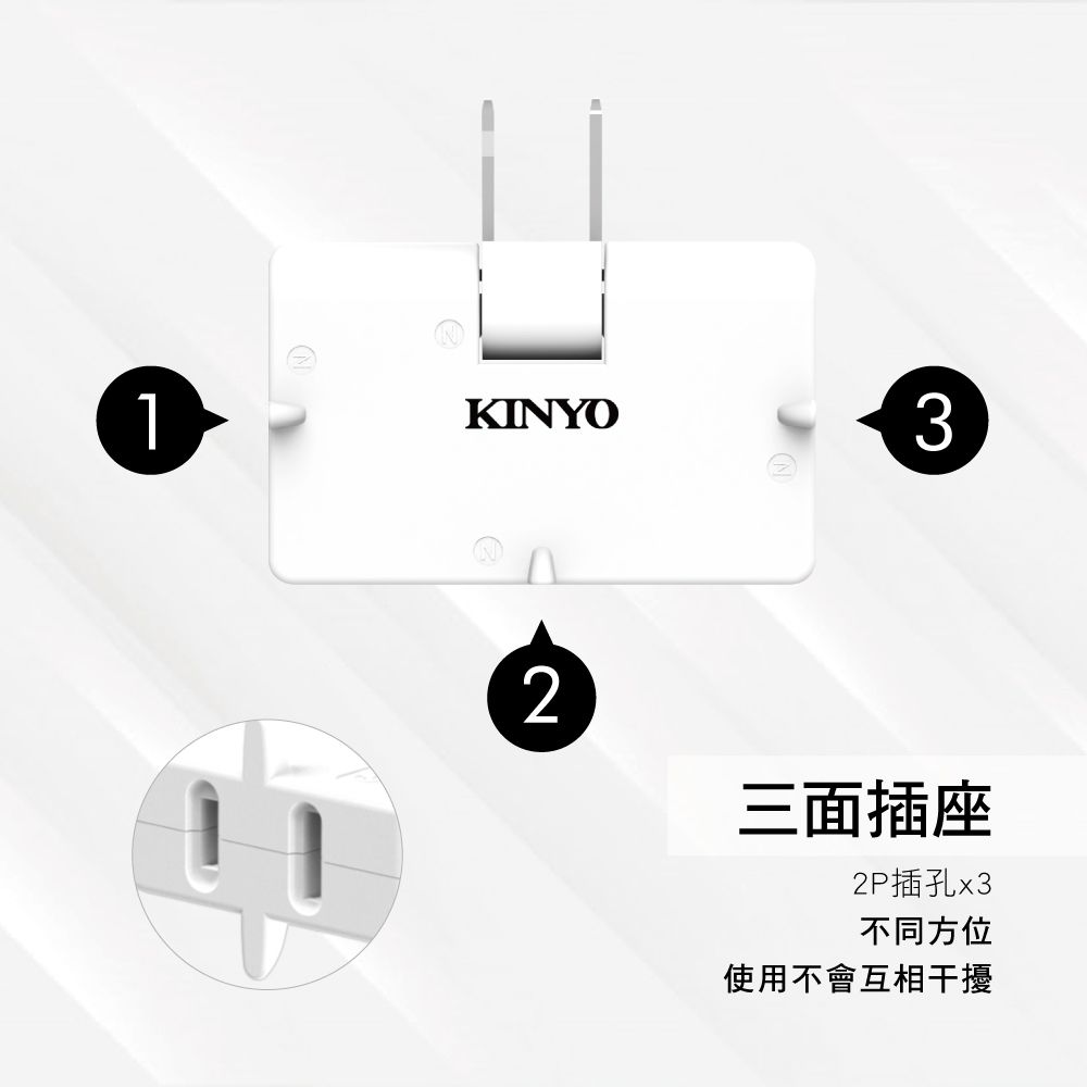 KINYO 2PIN轉向三面插 NDR-06