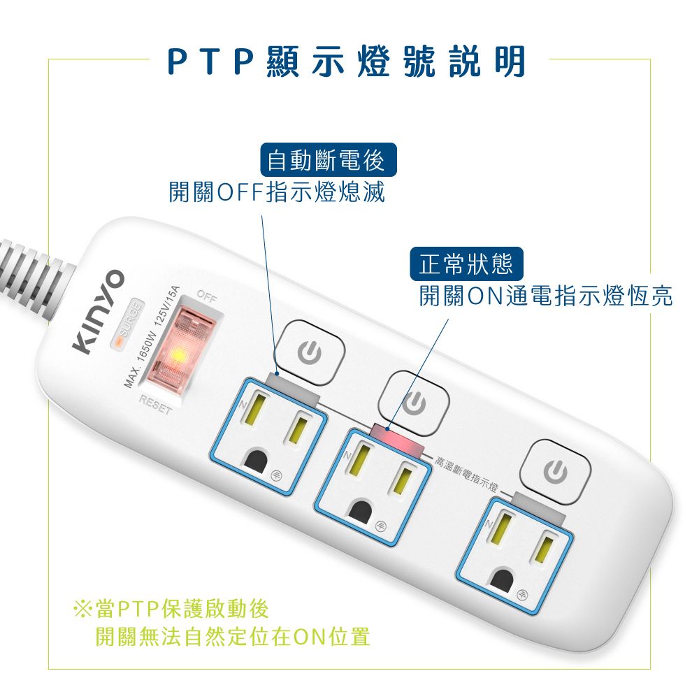 KINYO 4開3插高溫斷電延長線_3PIN_2.7M GI-3439