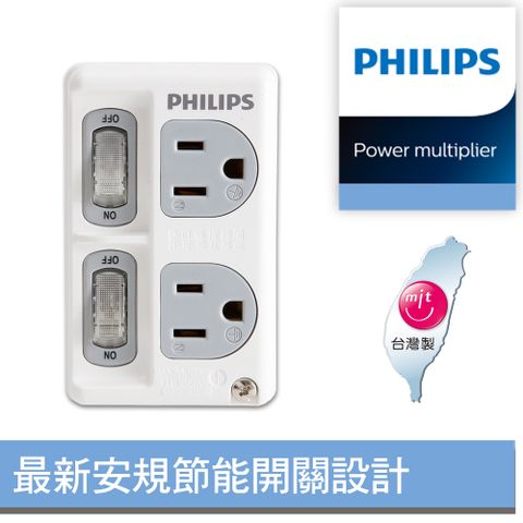 PHILIPS 飛利浦 新安規 節能開關 2開2電腦壁插 SPB1421W/96 白色