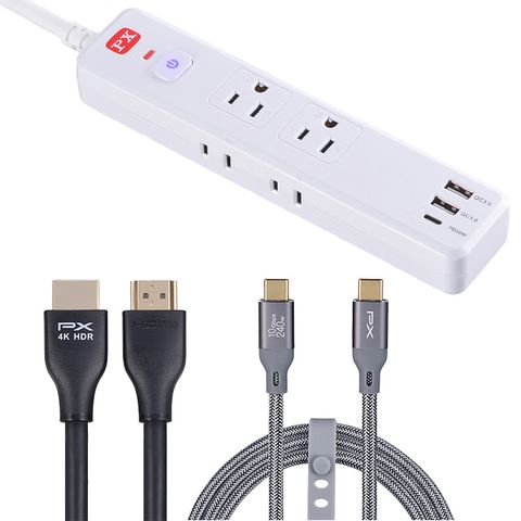 PX 大通 1切6座4尺USB電源延長線1.2M+USB3.2 Gen2 Type-C充電傳輸線1M+HDMI 4K高畫質傳輸線1.2M