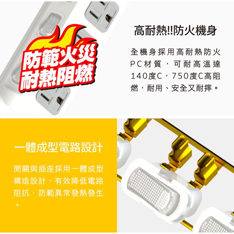 Tyson 太順電業  TS-354AS 3孔5切4座延長線(斜面開關/拉環扁插)-4.5米