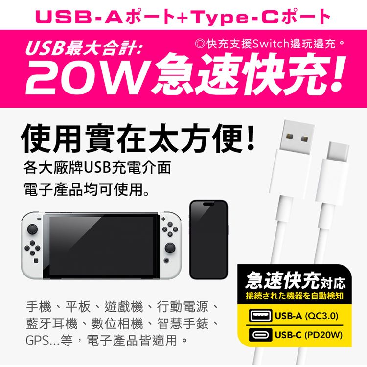 Tyson 太順電業  213DC PD快充20W延長線(2孔1切3座+PD+QC3.0)-0.45M