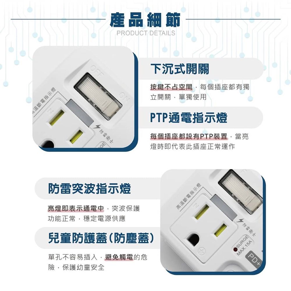 安全達人 PD+QC 35W轉接器 氮化鎵快充頭 1開2插 2+3P(插座壁插分接器擴充頭)