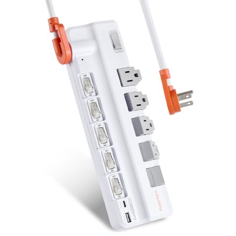 群加 PowerSync 6開5插2埠1A1C防雷抗搖擺旋轉延長線