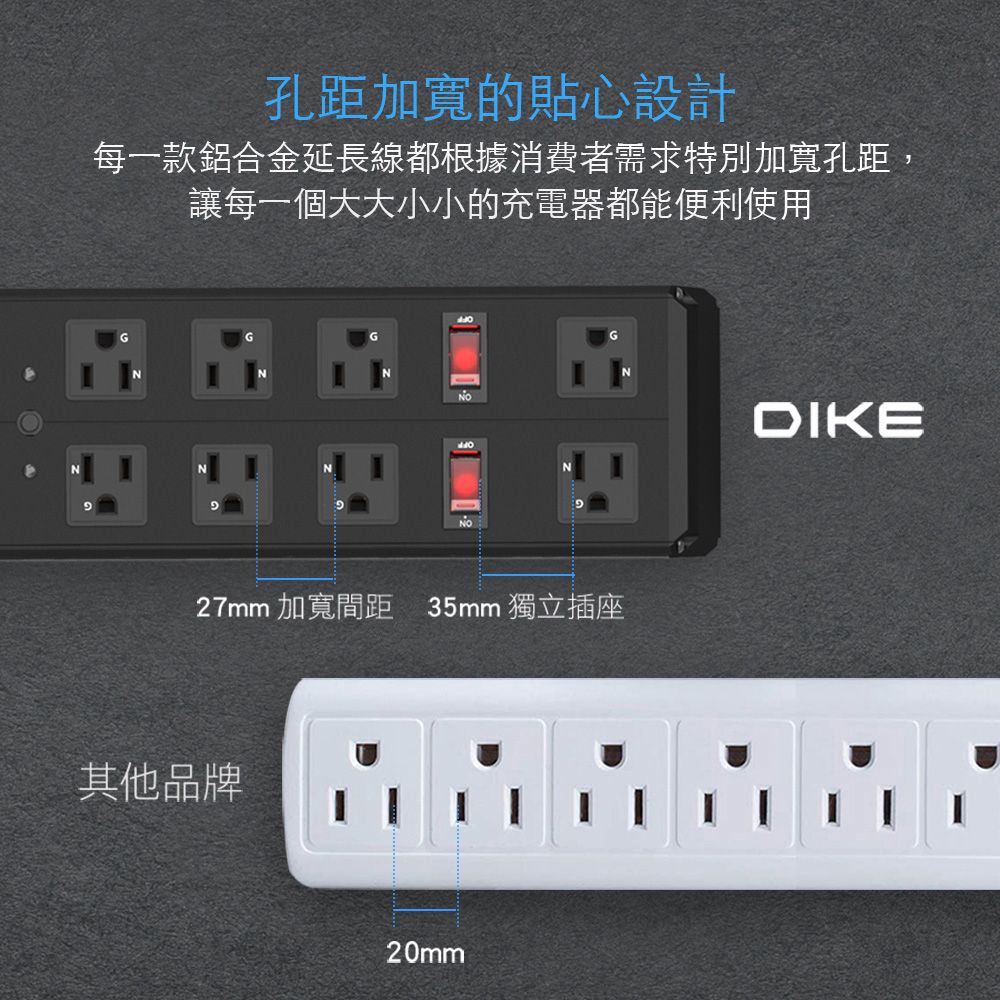 DIKE (超值組) 工業級鋁合金四開八座電源延長線-1.8M DAH386BK+口袋行動電源 DLP2550