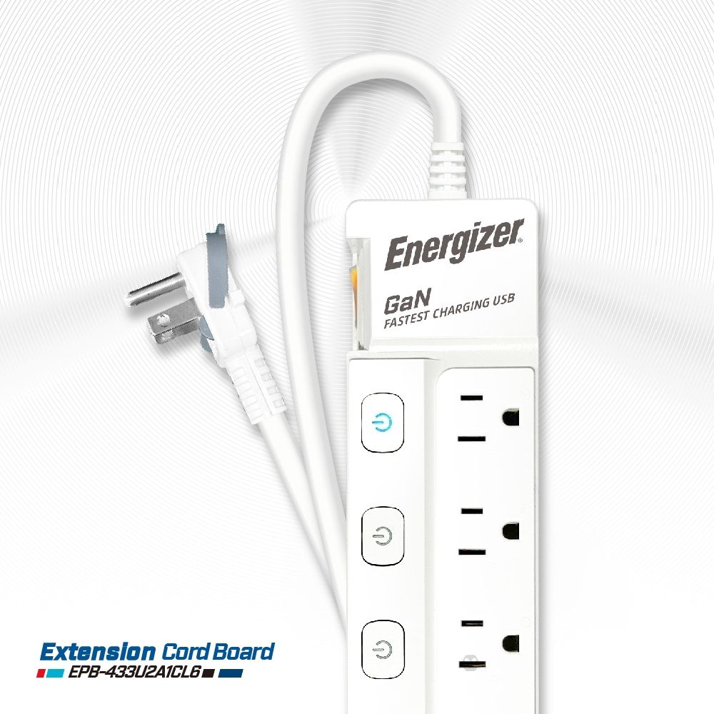 Energizer 勁量 Gan 氮化鎵 急速充電USB延長線 37W 4開3孔3座 1.8米 EPB-433U2A1CL6 