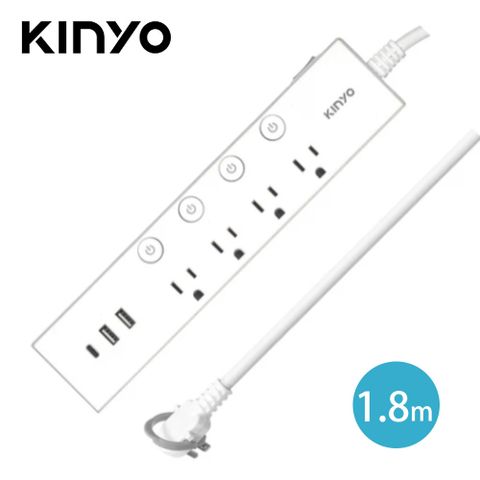 KINYO 耐嘉 CGU-354 五開四插雙USB延長線-1.8m