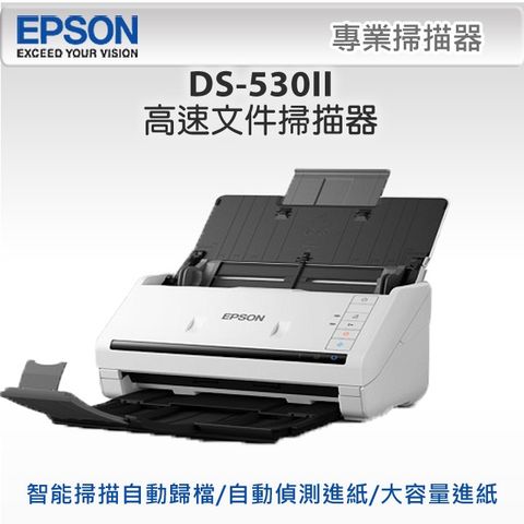 [送王品西堤*1]代理商公司貨全新未拆封 EPSON DS-530II 支援多樣混合紙材流暢不卡紙掃描速度更快更耐用高速文件掃描器